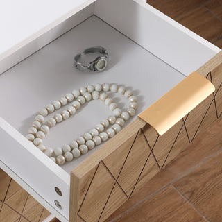 Sunvega Mid-Century Modern Nightstand with Wavy Drawer Panels and Gold Metal Accents