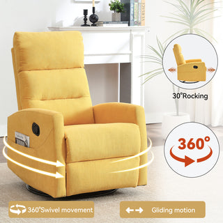 Sunvega Manual Recliner Chair with 360 Degree Swivel and Rocking Function in Grey Fabric