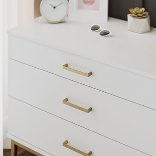 Sunvega 3-Drawer Dresser with Gold Bar Pull Handles and Curved Metal Legs