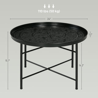 Sunvega 24 Inch Round Coffee Table with Hammered Tray Top and Metal Frame for Living Room