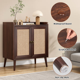 Sunvega Medieval Style Buffet Cabinet with Rattan Doors and Baffle Strip Design