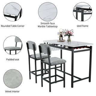 Sunvega Rustic Black 3-Piece Kitchen Table Set with Upholstered Chairs for Small Spaces