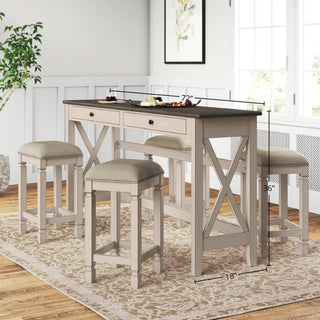Sunvega Space Saving Console Table with 4 Stools and 2 Storage Drawers