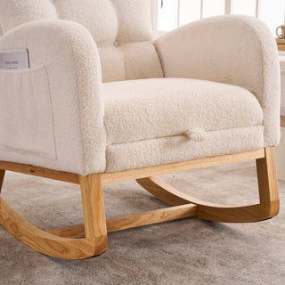 Sunvega Upholstered High Back Rocking Chair with Footrest and Side Storage Pocket