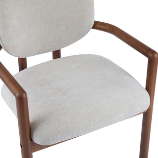 Sunvega Upholstered Arm Chairs Set of 2 with White Fabric Seating and Rubber Wood Frame