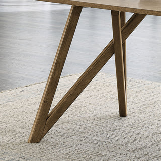 Sunvega Walnut Oak Geometric Cross Base Rectangular Dining Table for 6