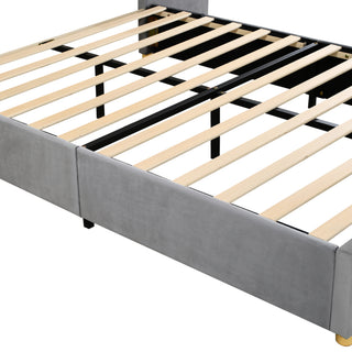 Sunvega Queen Upholstered Velvet Platform Bed with USB Ports and Storage Shelves