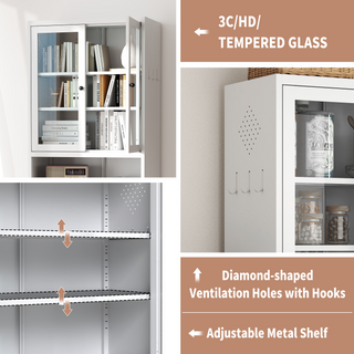 Sunvega Heavy-Duty Metal Pantry Cabinet with 5 Adjustable Shelves and Glass Door