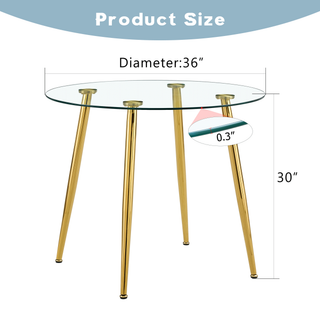 Sunvega Modern Round Dining Table with Silver Metal Legs and Clear Glass Top