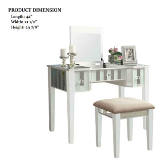 Sunvega Transitional White Solid Wood Vanity Set with Storage Drawers and Padded Stool