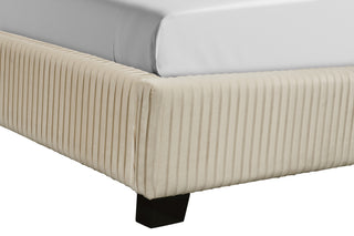 Sunvega Queen Upholstered Pleated Bed in a Box with Sturdy Dark Brown Frame