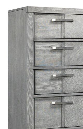 Sunvega 5 Drawer Chest in Gray with Custom Hardware and Book Matched Veneers