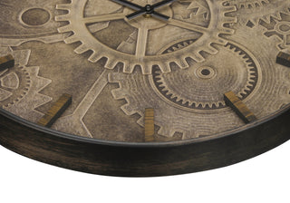 Sunvega 20 inch Round Wall Clock with Vintage Gears Print and Brown Frame