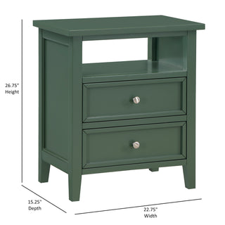 Sunvega Weston Midnight Blue 2-Drawer Nightstand with Nickel Knobs and Open Shelf