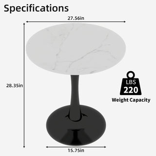 Sunvega Round White Pedestal Side Table with Marble Effect Top for Living Room