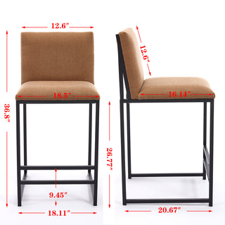 Sunvega Upholstered Linen Bar Stools Set of 2 with Metal Frame and Footrest