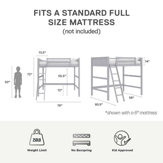 Sunvega Traditional Wooden Loft Bed with Ladder and Guardrails for Kids
