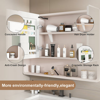 Sunvega Aluminium Medicine Cabinet Mirror with LED Light Defogging Function Cosmetic Storage Rack