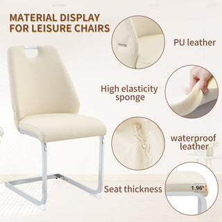 Sunvega White Faux Leather Dining Chairs Set of 2 with Gold Mesh Texture and Chrome Handle