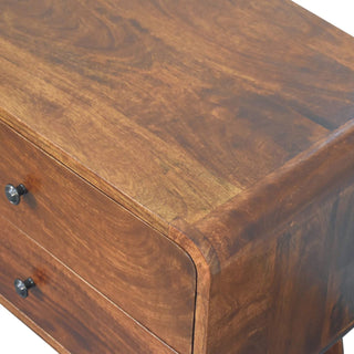 Sunvega Solid Mango Wood Chestnut Bedside Table with 2 Drawers and Nordic Legs