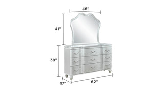 Sunvega Silver Wood 9-Drawer Dresser With Metal Pulls And Curved Front Design