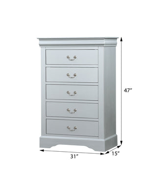Sunvega Platinum 5-Drawer Chest with Metal Handles for Generous Storage