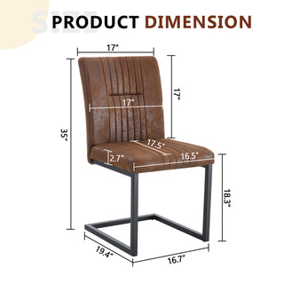 Sunvega Vintage Brown Tech Fabric Dining Chairs with Ergonomic Backrest and Industrial Metal Legs
