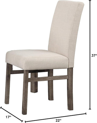 Sunvega Linen Blend Upholstered Side Chair Set of 2 with Oak Finish for Dining Room