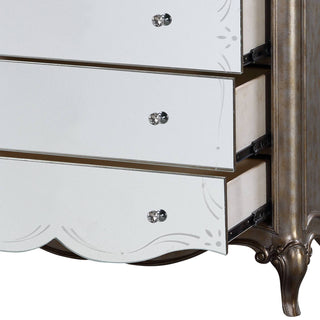 Sunvega Antique Champagne Chest with Five Mirrored Drawers and Crystal Knobs