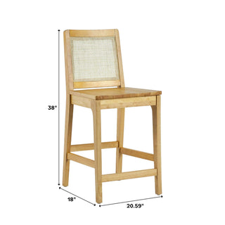 Sunvega Transitional Solid Wood and Rattan Counter Stool Set with Woven Upholstery