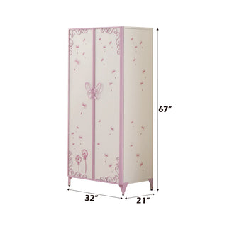 Sunvega White and Purple Butterfly Design Metal Wardrobe with Hanging Rod