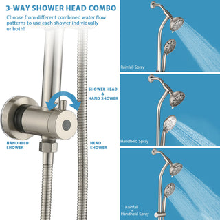 Sunvega No-Tool Installation 5 Inch Rain Shower & 7-Spray Handheld Combo with Slide Bar
