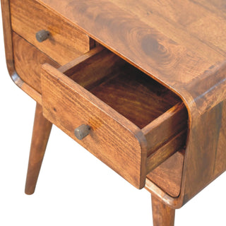 Sunvega Handcrafted Solid Mango Wood Chestnut 3-Drawer Nightstand with Brass Knobs