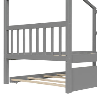 Sunvega Twin Size Wooden House Bed with Trundle and Headboard for Kids Room