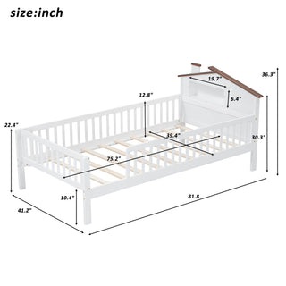 Sunvega Twin Size House Shaped Wood Platform Bed with LED and Built-in Storage