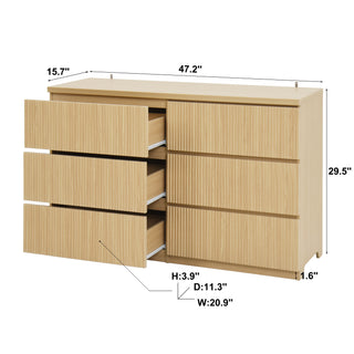 Sunvega 6 Drawer Storage Cabinet with Wavy Panel for Bedroom Hallway Entryway