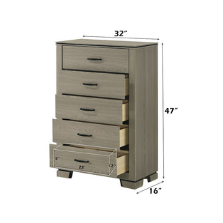 Sunvega Modern Design Queen Size Bed with LED Light Headboard and Weathered Gray Finish