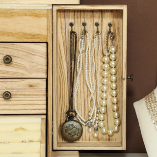 Sunvega Wooden Jewelry Box Organizer with Mirror and Drawers for Rings Earrings Necklaces