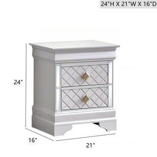 Sunvega Fully Assembled Pearl White Nightstand with Gold Handles and Faux Crystal