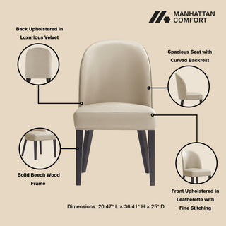 Sunvega Modern Upholstered Dining Chairs Set of 2 in Sand with Leatherette and Velvet