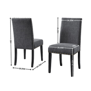 Sunvega Gray Linen and Cotton Fabric Dining Chairs with Nailhead Trim, Set of 2