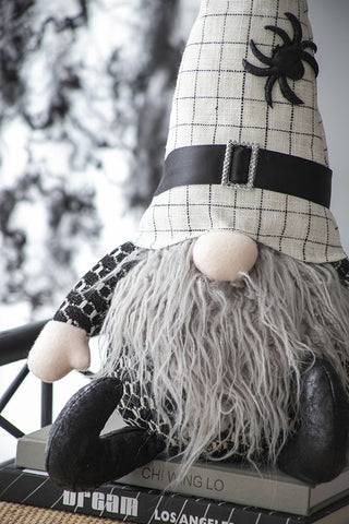 Sunvega Handcrafted 4.3x4x26.8 Inch Fabric Sitting Black Gnome With Broomstick