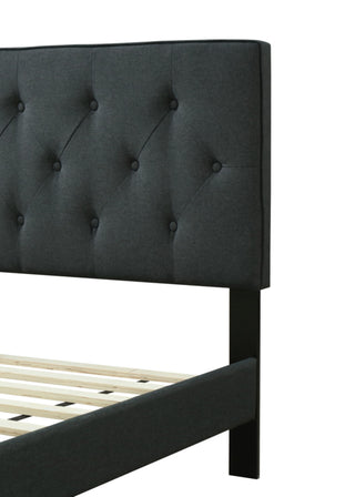 Sunvega Queen Upholstered Pleated Bed in a Box with Sturdy Dark Brown Frame