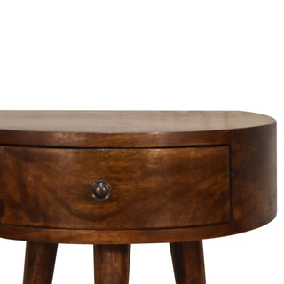 Sunvega Solid Mango Wood Chestnut Finish Semi Circle Nightstand with Drawer