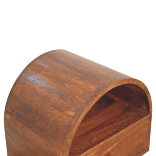 Sunvega Solid Mango Wood Chestnut Bedside Table with Drawer and Open Slot
