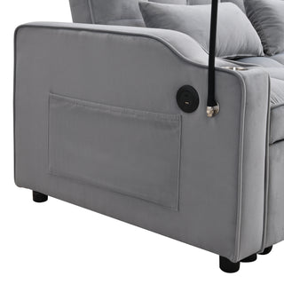 Sunvega Modern Velvet Loveseat Futon Sofa with Pullout Bed Adjustable Reclining Backrest