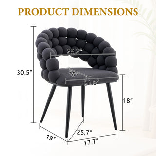 Sunvega Set of 2 Gray Velvet Dining Chairs with Black Metal Legs and Tufted Backrest