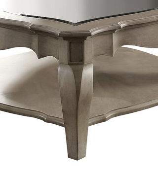 Sunvega Antique Taupe Finish Wooden Dining Table with Scrolled Apron