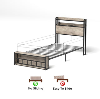 Sunvega Twin Bed Frame with LED Headboard Charging Station Storage and No Box Spring