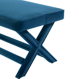 Sunvega Mid-Century Modern Velvet Upholstered Accent Bench with X-Crossed Legs